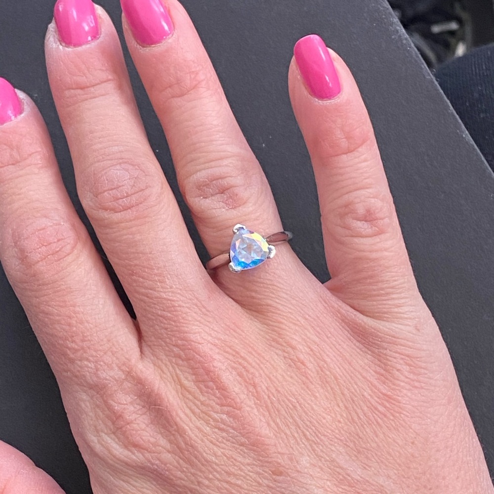 14k White Gold-Heart-Cut Opalescent Ring in Pink